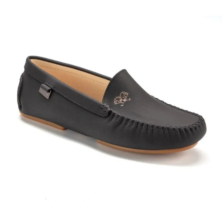 2600 - Black with Beige Sole Sahara Leather Soft Loafer for Girl/Teen/Women by London Kids