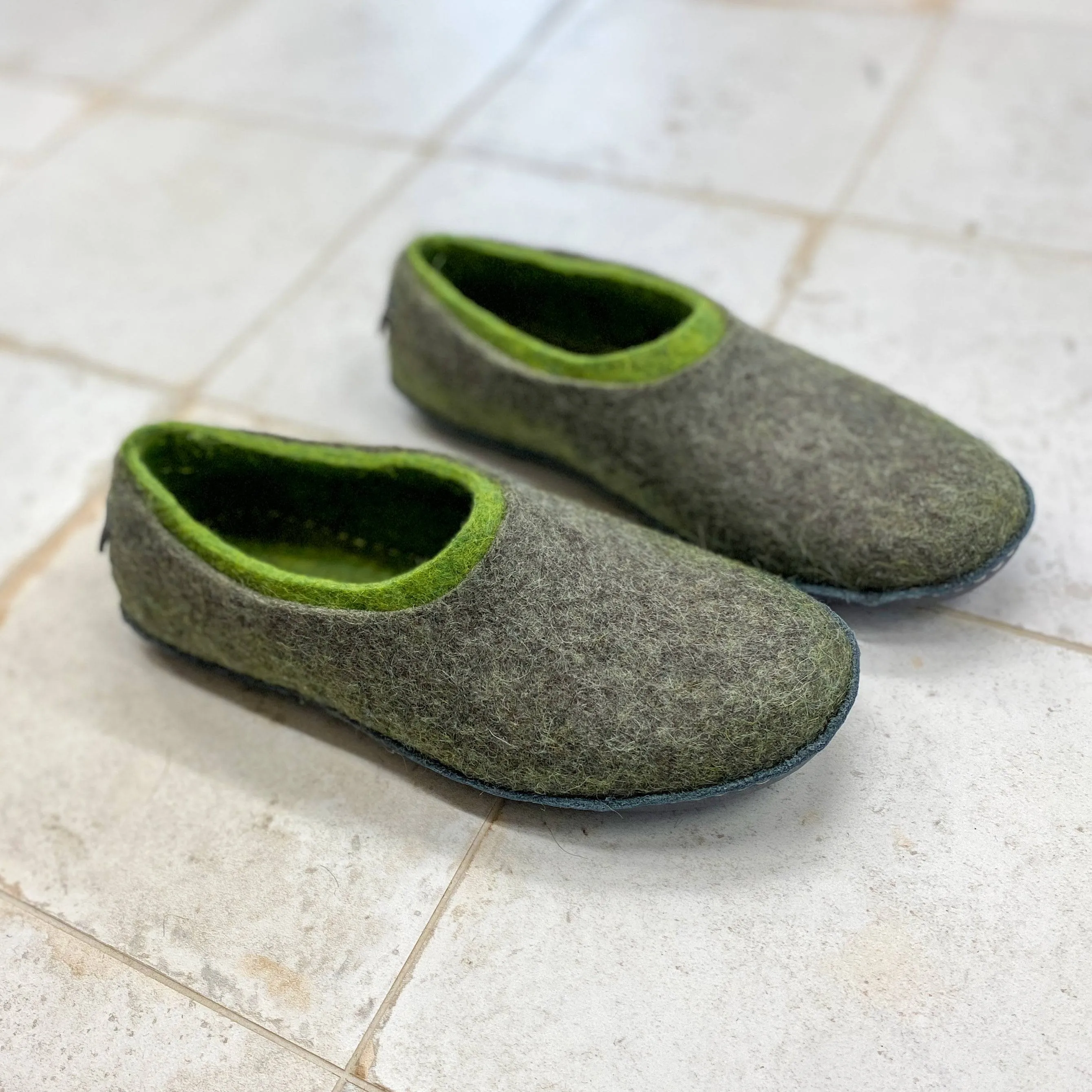 2in1 Gray/Green wool slippers for women