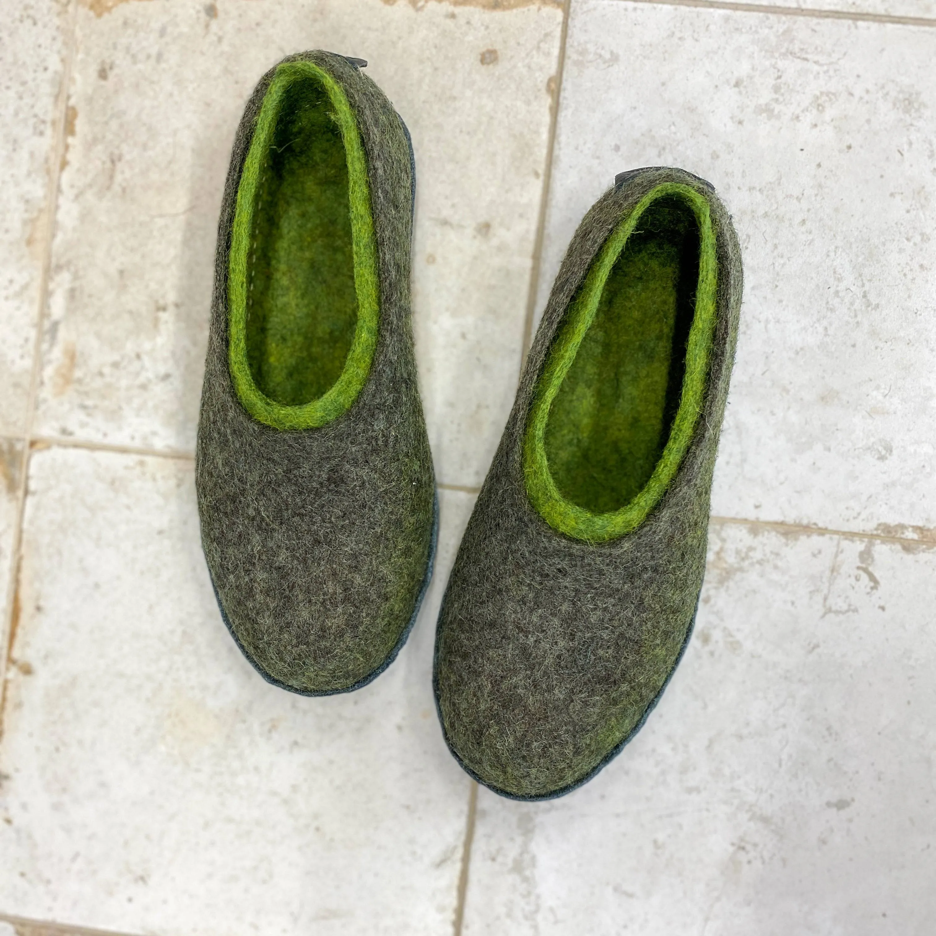 2in1 Gray/Green wool slippers for women