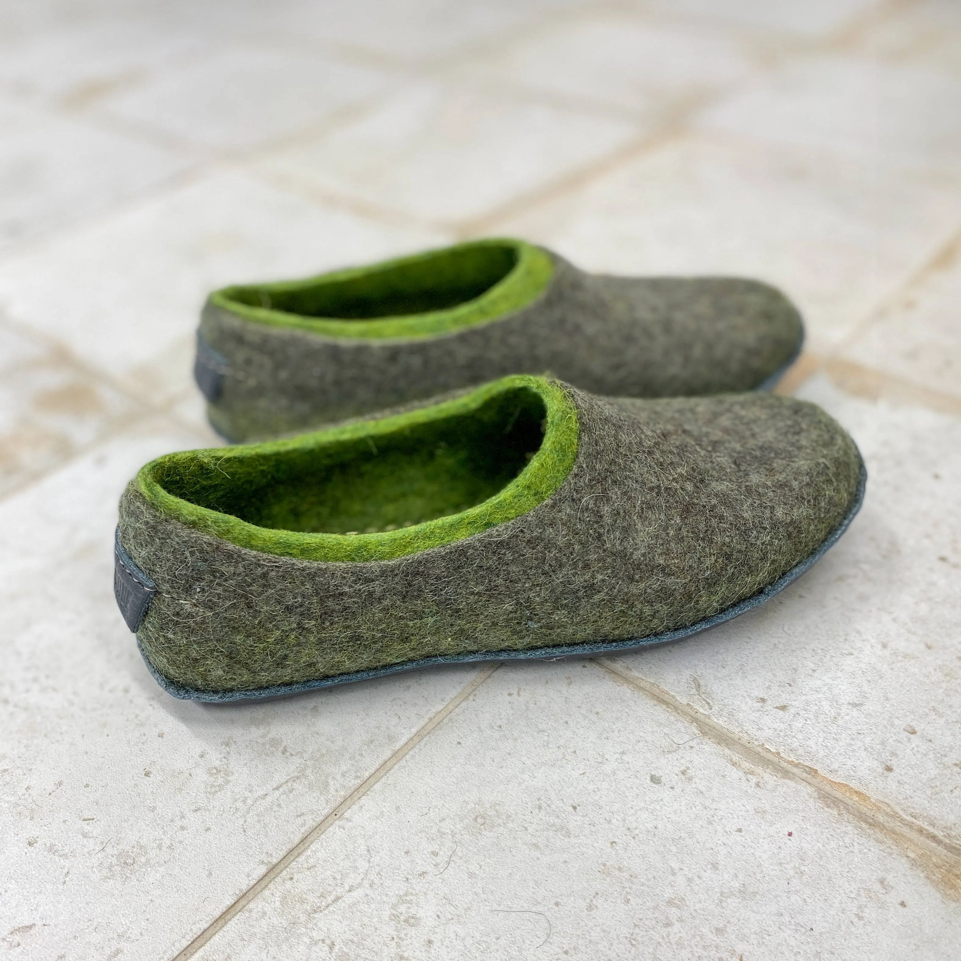 2in1 Gray/Green wool slippers for women