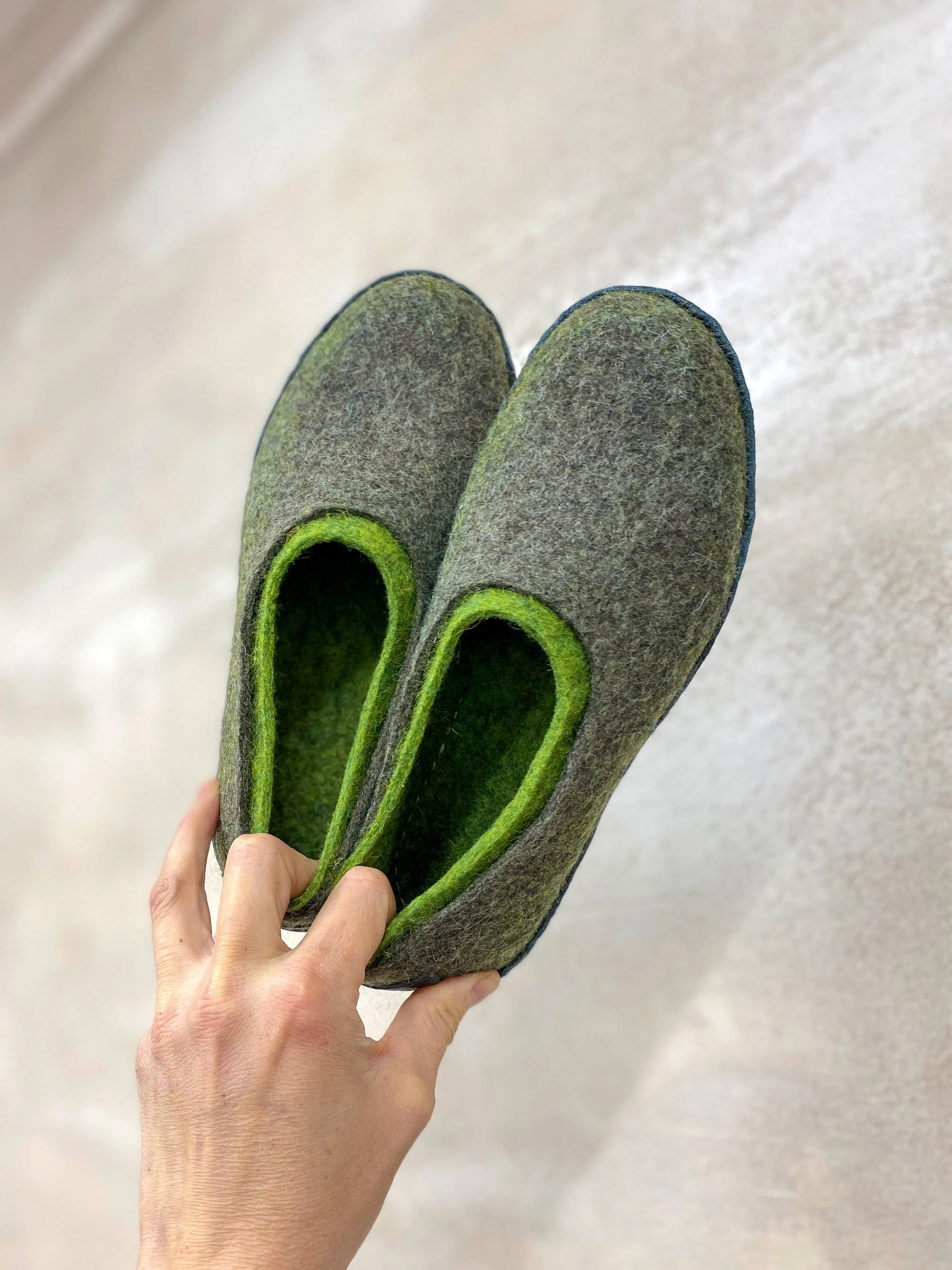 2in1 Gray/Green wool slippers for women