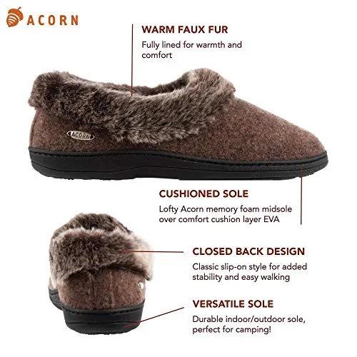 Acorn Women’s Chinchilla Moccasin Slippers, Plush Faux Fur with a Multi-Layer Memory Foam Footbed And A Rubber Sole.