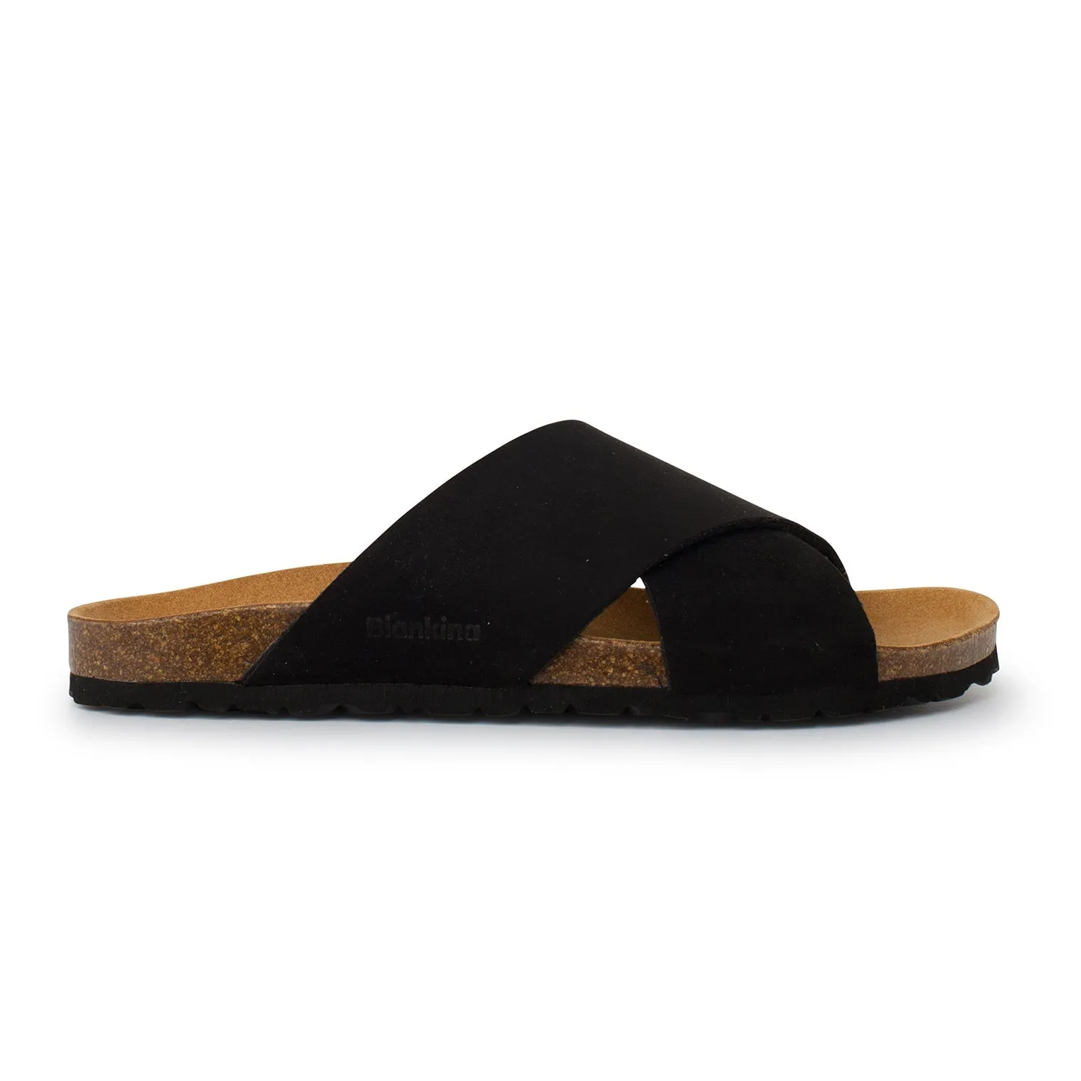 Alacant Vegan Suede Leather Slide Cork Sandal - Black