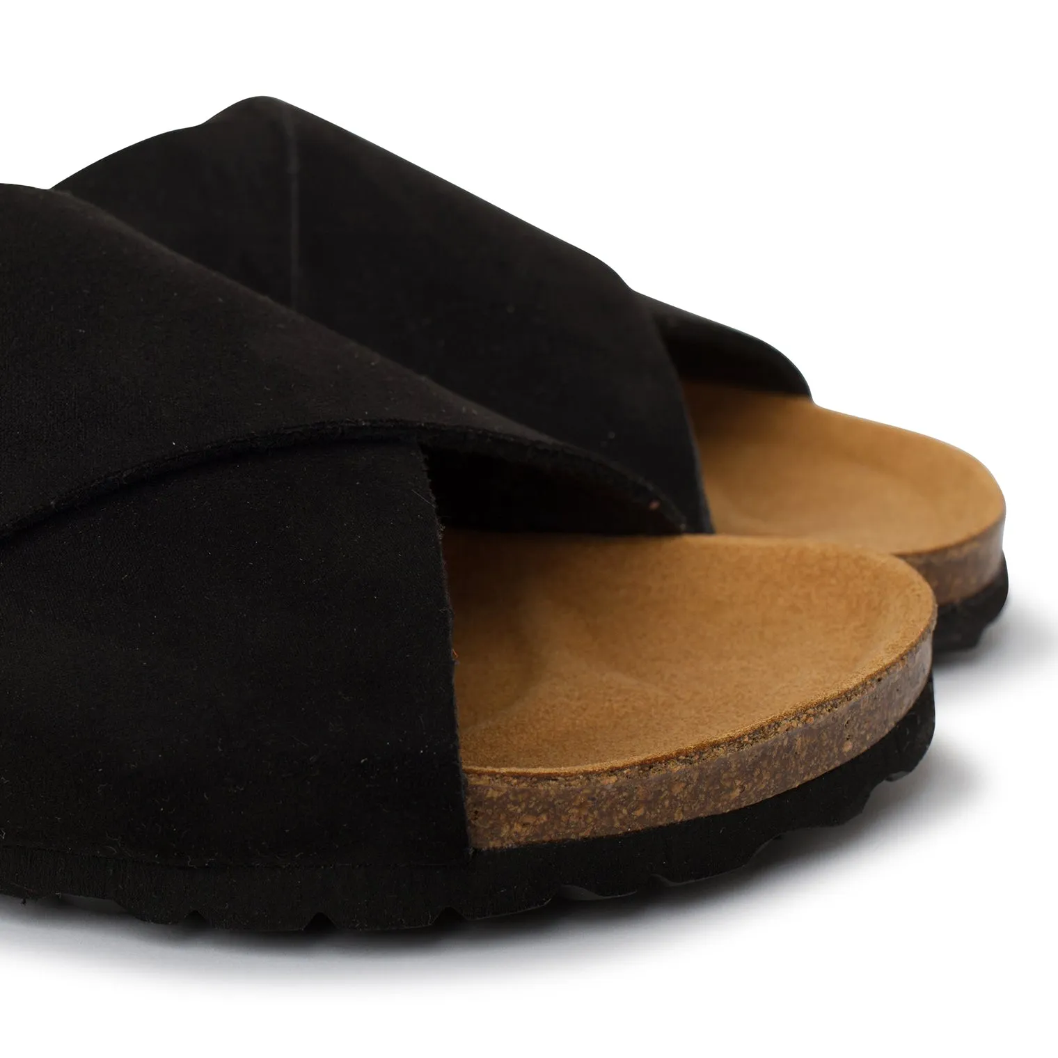 Alacant Vegan Suede Leather Slide Cork Sandal - Black