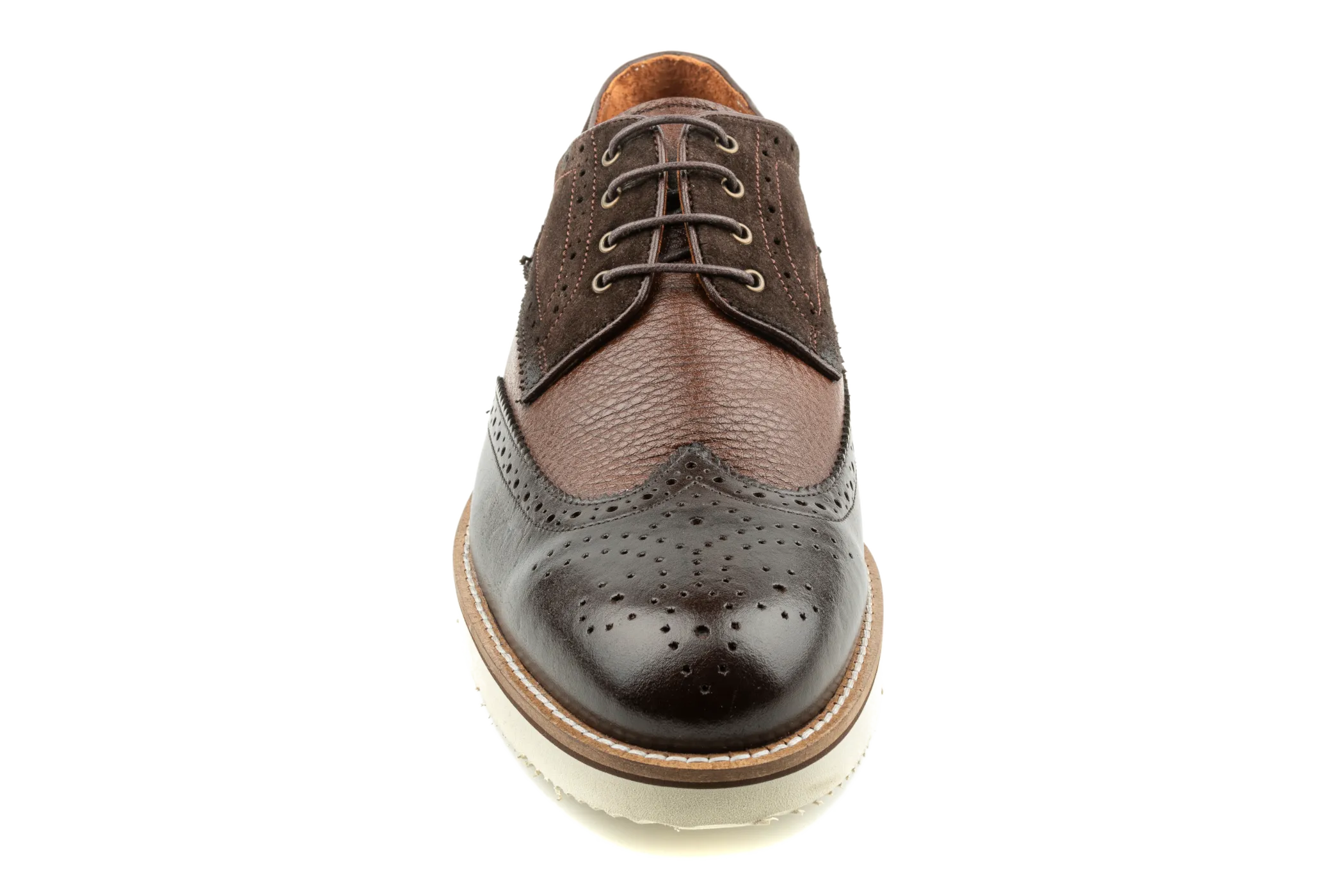 Ali Full Grain Pebbled and Suede Leather Combination Men's Derby Shoes, Wingtip Brogue Derby Brown Dress Sneakers