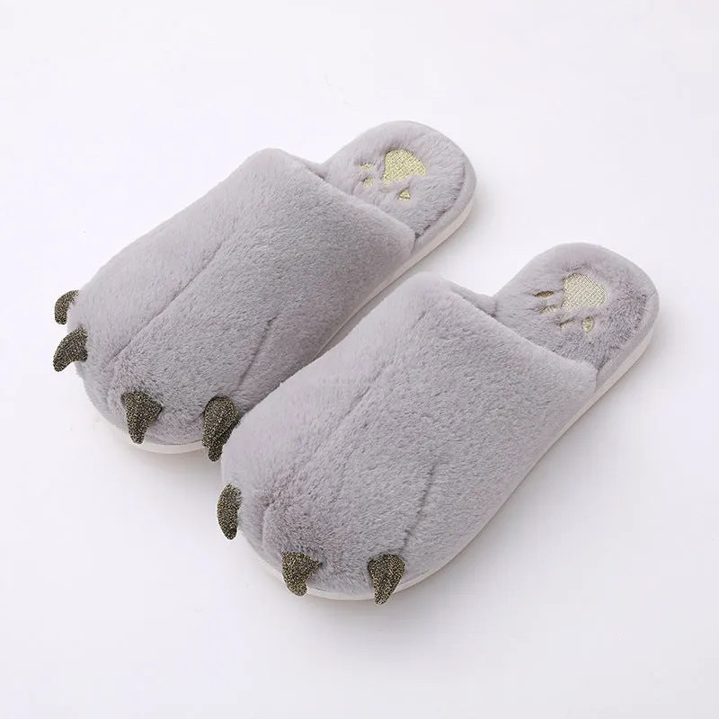 Animal Slippers Home Room Warm Cute Non-slip Black Claw Couple Slippers UGG Style