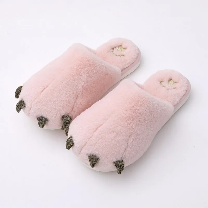 Animal Slippers Home Room Warm Cute Non-slip Black Claw Couple Slippers UGG Style