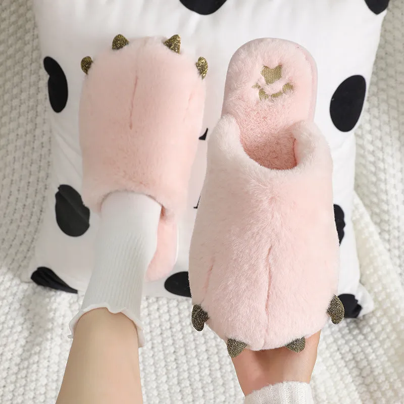 Animal Slippers Home Room Warm Cute Non-slip Black Claw Couple Slippers UGG Style