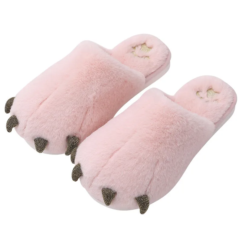 Animal Slippers Home Room Warm Cute Non-slip Black Claw Couple Slippers UGG Style