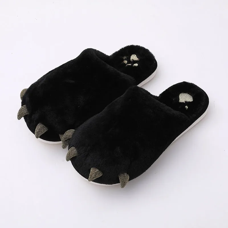 Animal Slippers Home Room Warm Cute Non-slip Black Claw Couple Slippers UGG Style