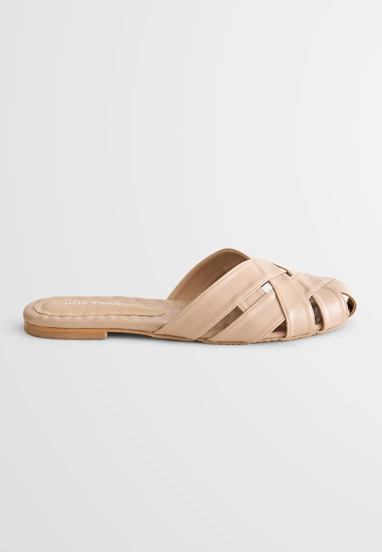 Anyam Woven-like Slip on Sandals - Beige