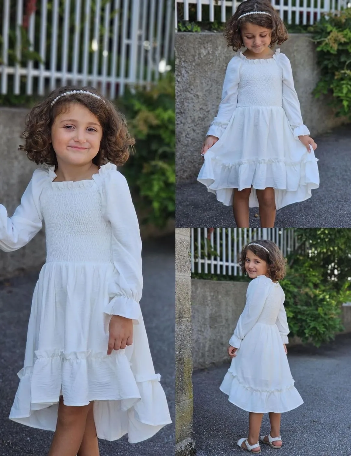 Arshiner Girls Dresses Puff Long Sleeve Fall Winter Smocked Swing Midi Dress