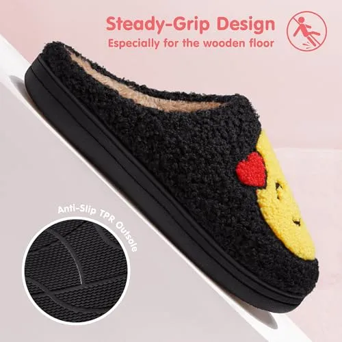 ATHMILE Smiley Face Slippers for Women Men Preppy Slippers House Fuzzy Indoor Outdoor Bedroom Smiley Happy Face Retro Fluffy Cozy Comfy Warm Soft Plush Slides Slippers