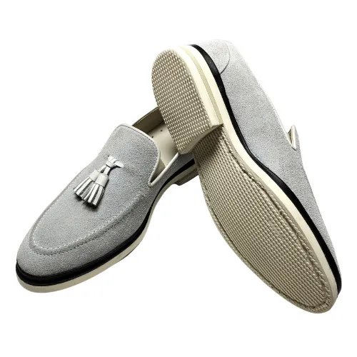 Bespoke Shoes, Handmade Shoes, Custom Made Shoes, Goodyear Welted Handstiched Gray Suede Loafers Slip On Moccasins Women's and Men's Dress Shoes