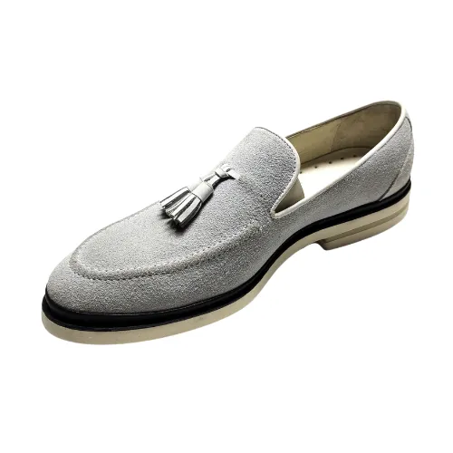 Bespoke Shoes, Handmade Shoes, Custom Made Shoes, Goodyear Welted Handstiched Gray Suede Loafers Slip On Moccasins Women's and Men's Dress Shoes