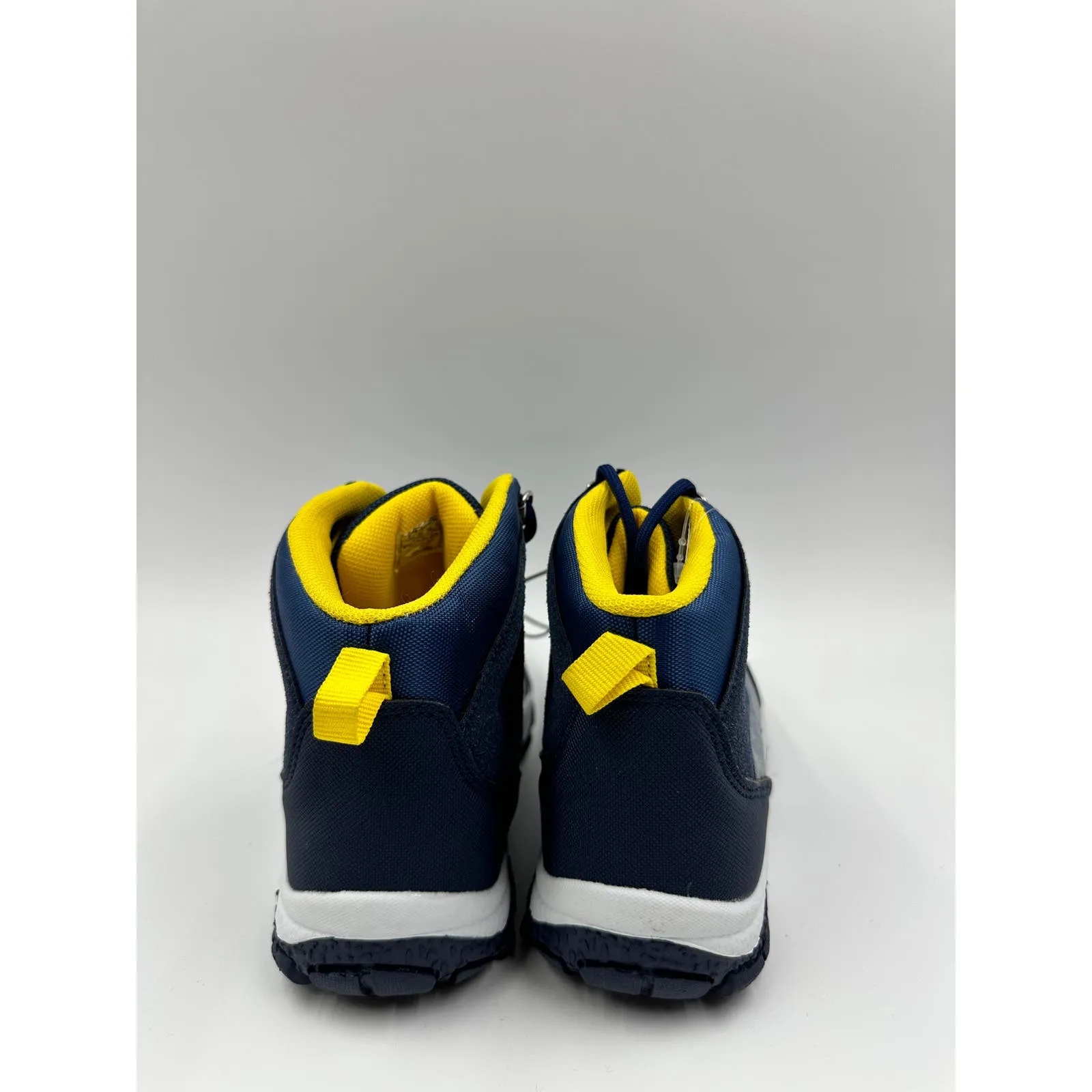 Big Kid Size 3, High Top Blue Hikers w/ Yellow & Gray Accents Rubber Toe Cap