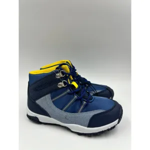 Big Kid Size 3, High Top Blue Hikers w/ Yellow & Gray Accents Rubber Toe Cap