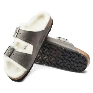 Birkenstock Arizona Shearling Oiled Leather Color: Iron (MEDIUM/NARROW WIDTH)