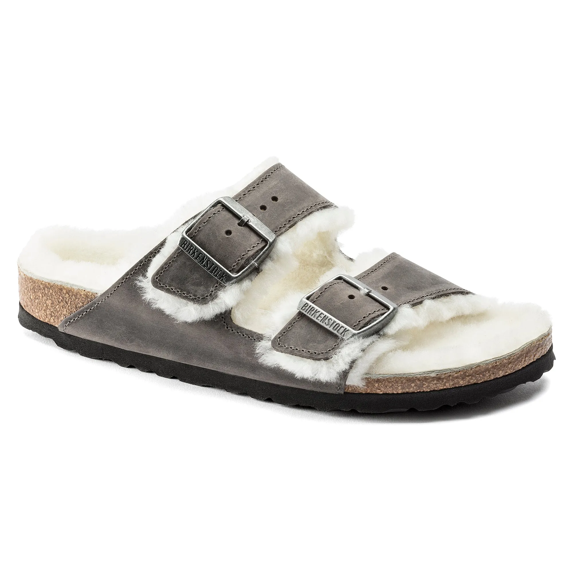 Birkenstock Arizona Shearling Oiled Leather Color: Iron (MEDIUM/NARROW WIDTH)