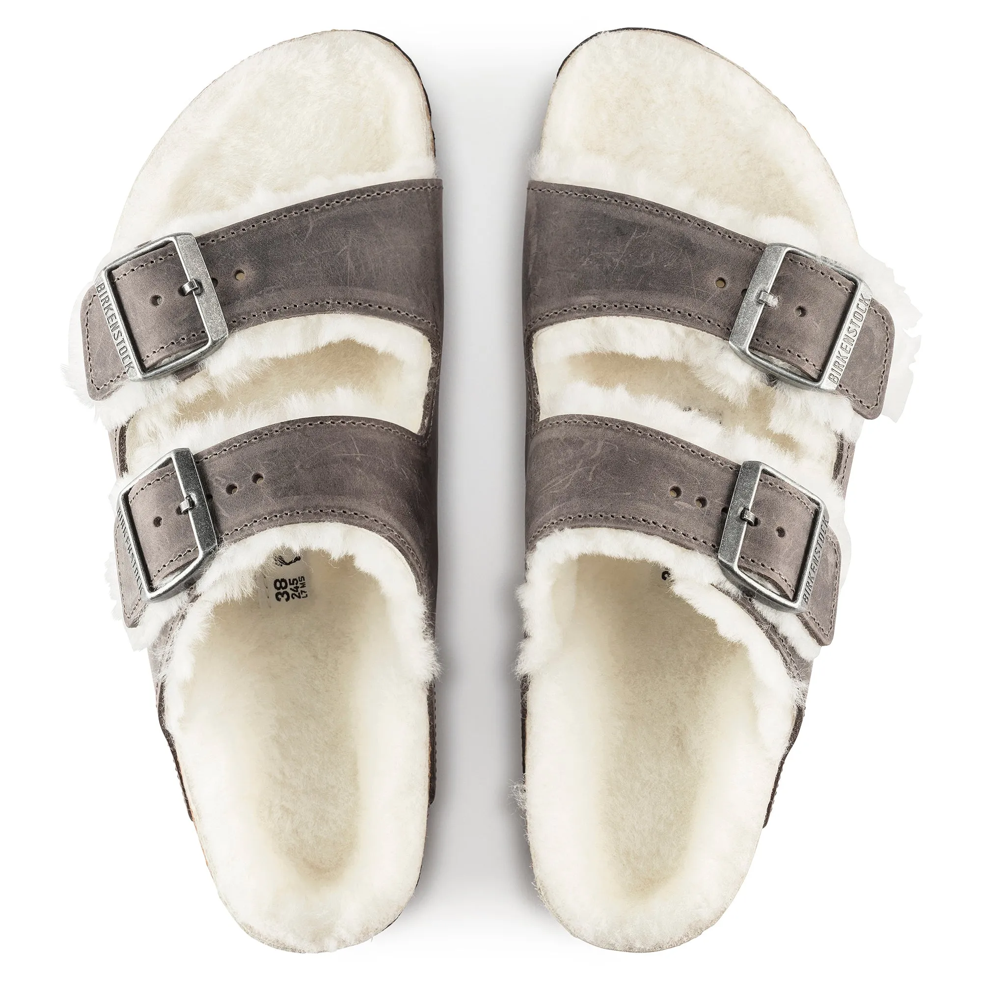 Birkenstock Arizona Shearling Oiled Leather Color: Iron (MEDIUM/NARROW WIDTH)