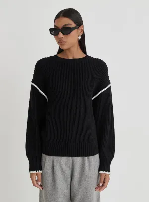 Black Contrast Stitching Knit Jumper- Hollie