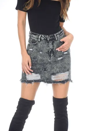 Black Denim Ripped Mini Skirt