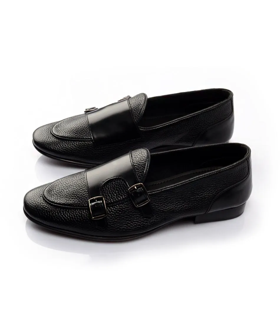 Black Milled Double Monk Loafers - Ultra-Flex