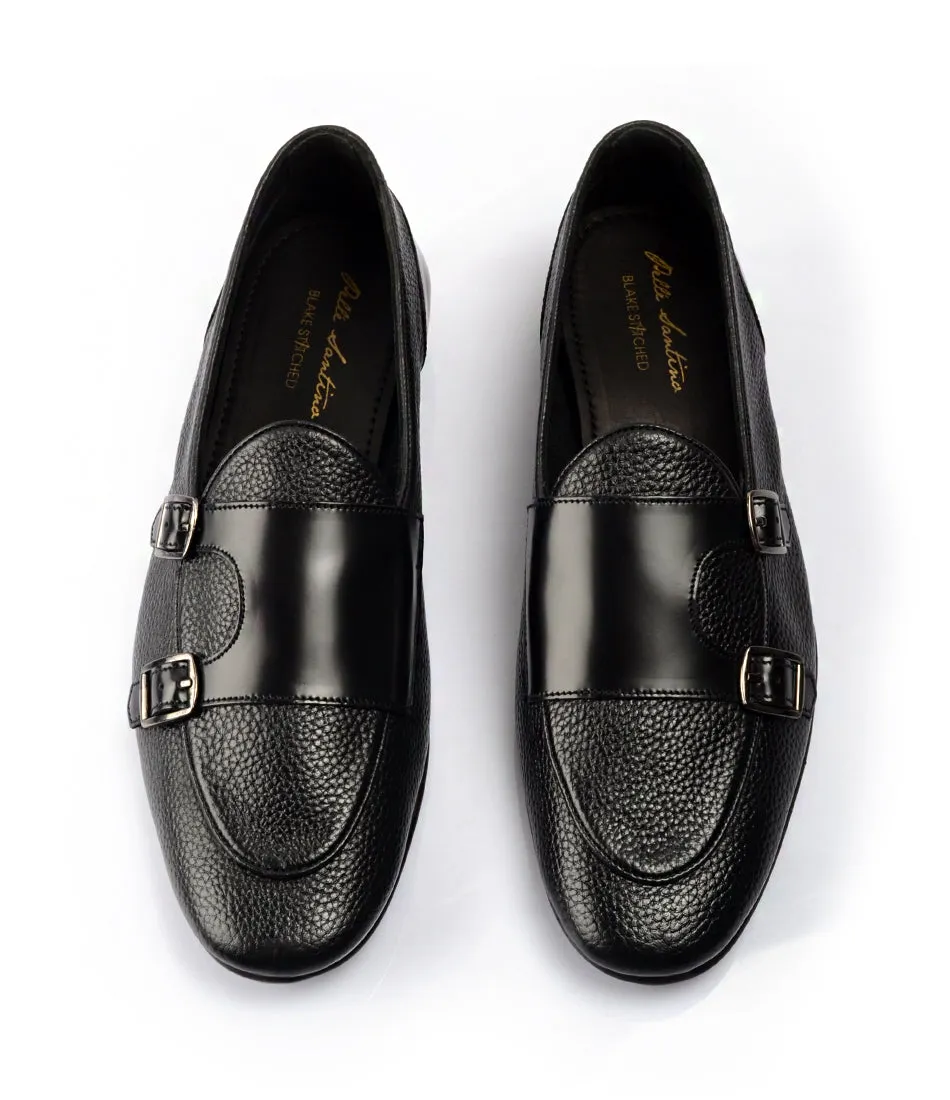 Black Milled Double Monk Loafers - Ultra-Flex