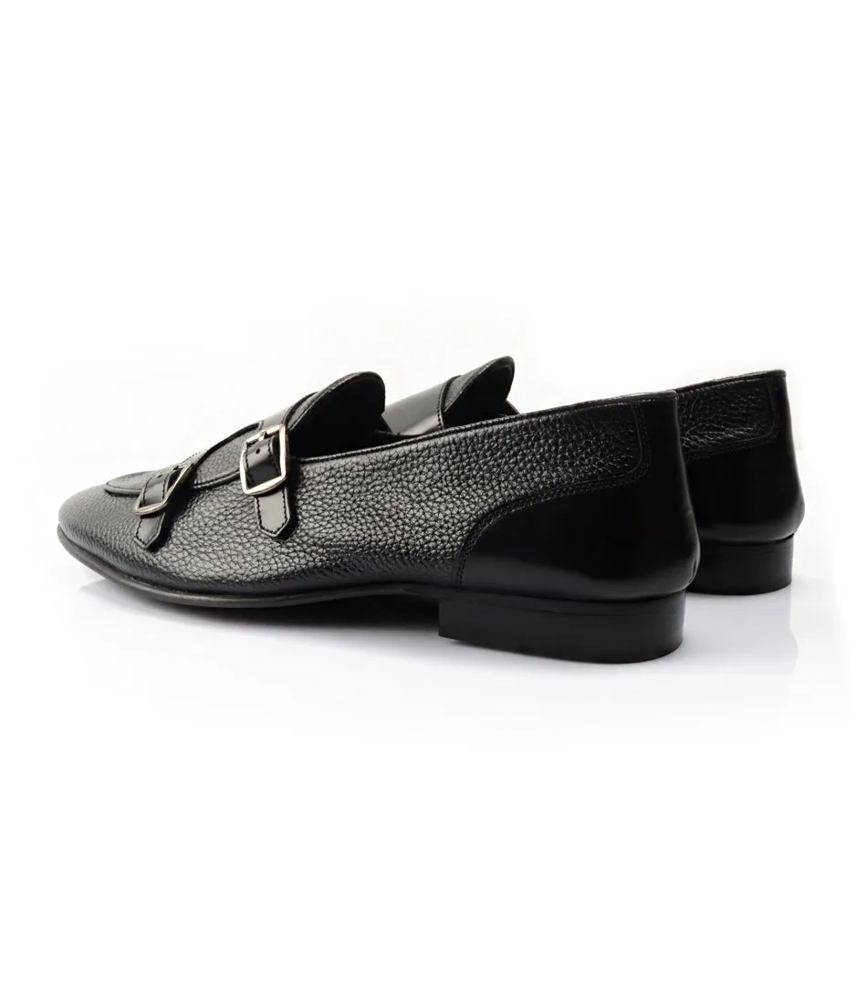 Black Milled Double Monk Loafers - Ultra-Flex