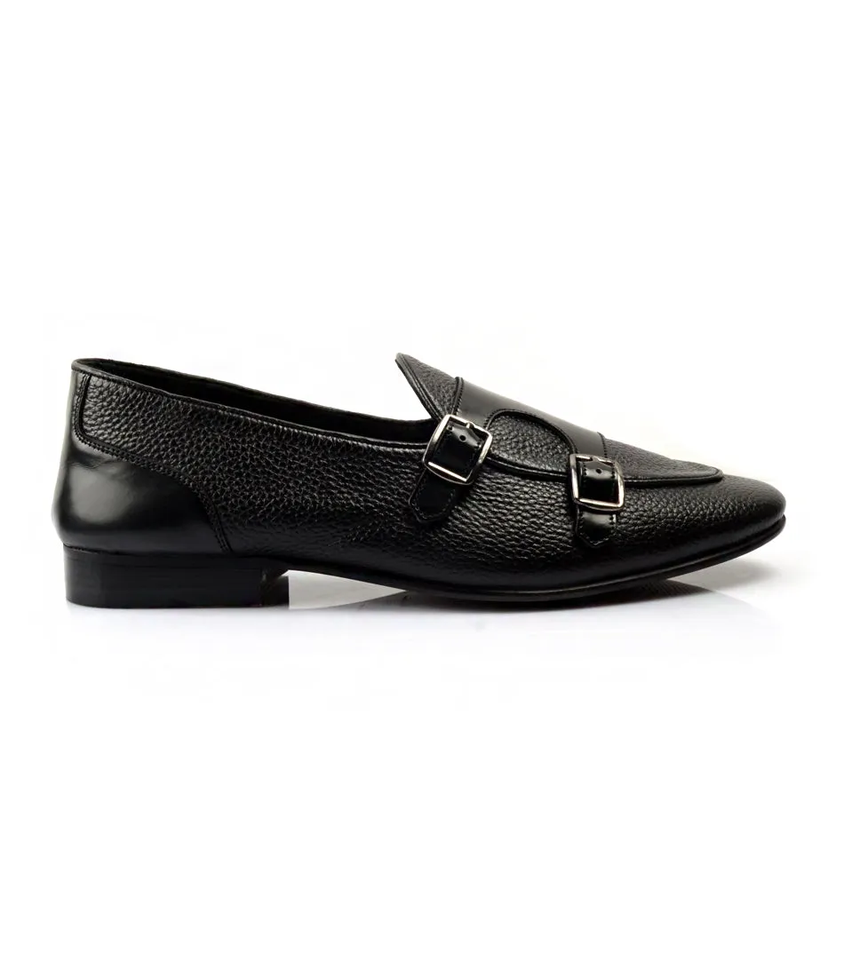 Black Milled Double Monk Loafers - Ultra-Flex