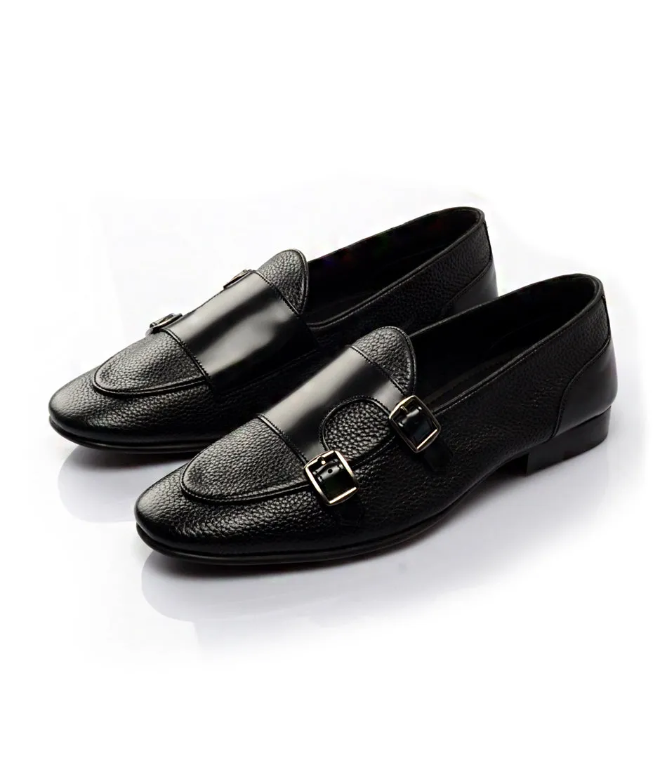 Black Milled Double Monk Loafers - Ultra-Flex