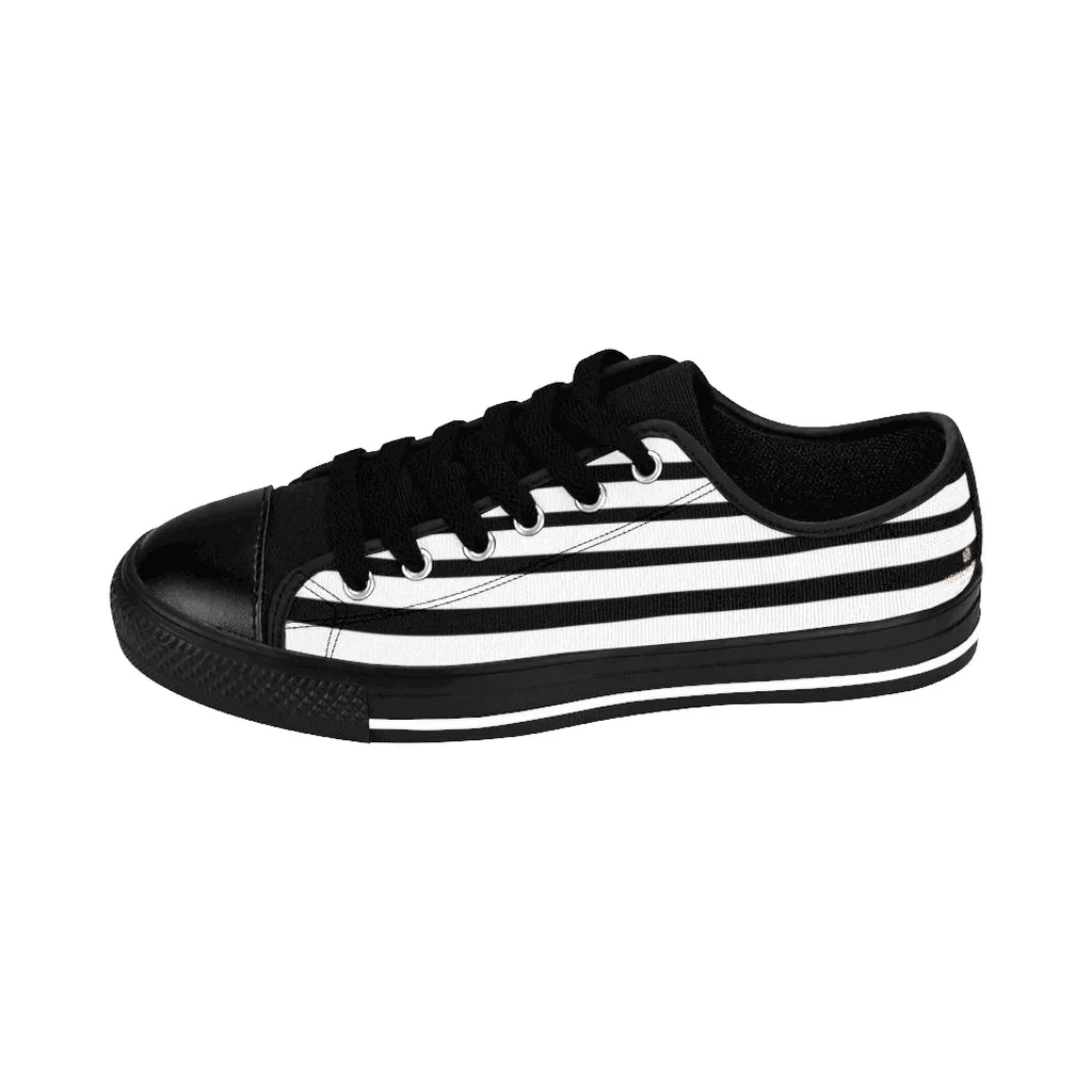 Black White Striped Women's Sneakers, Modern Stripes Tennis Shoes For Ladies (US Size: 6-12)