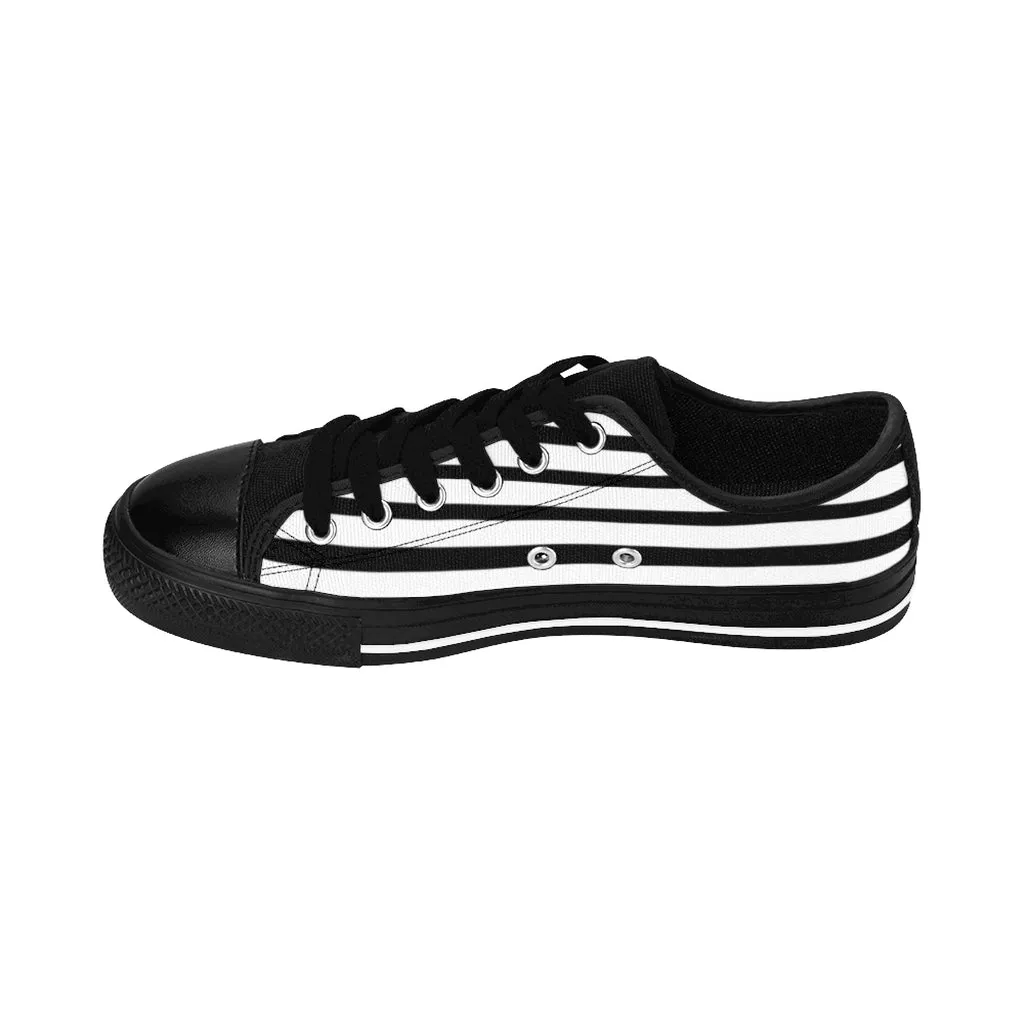 Black White Striped Women's Sneakers, Modern Stripes Tennis Shoes For Ladies (US Size: 6-12)