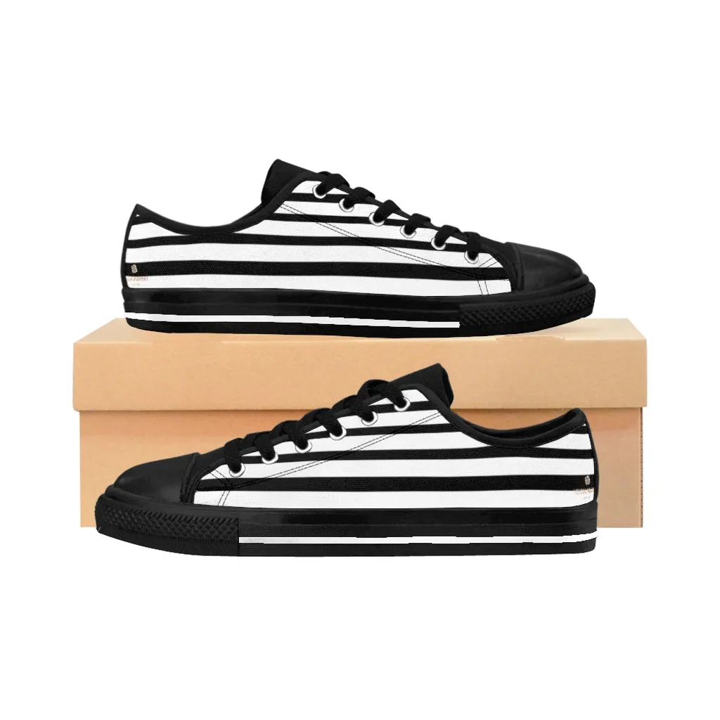 Black White Striped Women's Sneakers, Modern Stripes Tennis Shoes For Ladies (US Size: 6-12)