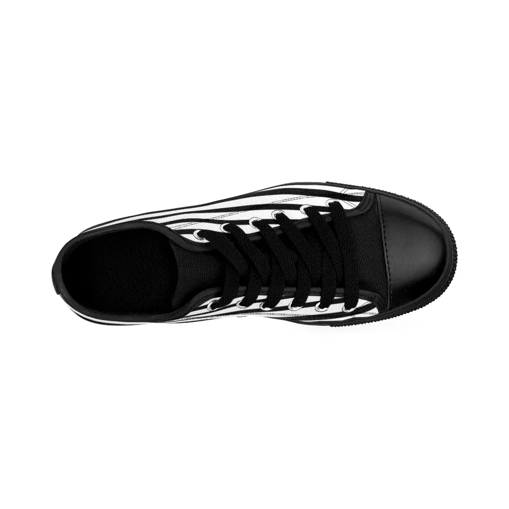 Black White Striped Women's Sneakers, Modern Stripes Tennis Shoes For Ladies (US Size: 6-12)