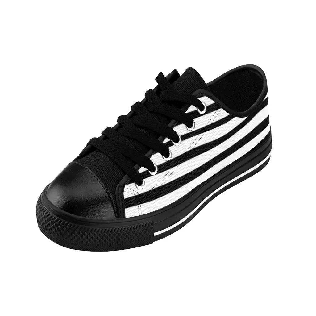 Black White Striped Women's Sneakers, Modern Stripes Tennis Shoes For Ladies (US Size: 6-12)