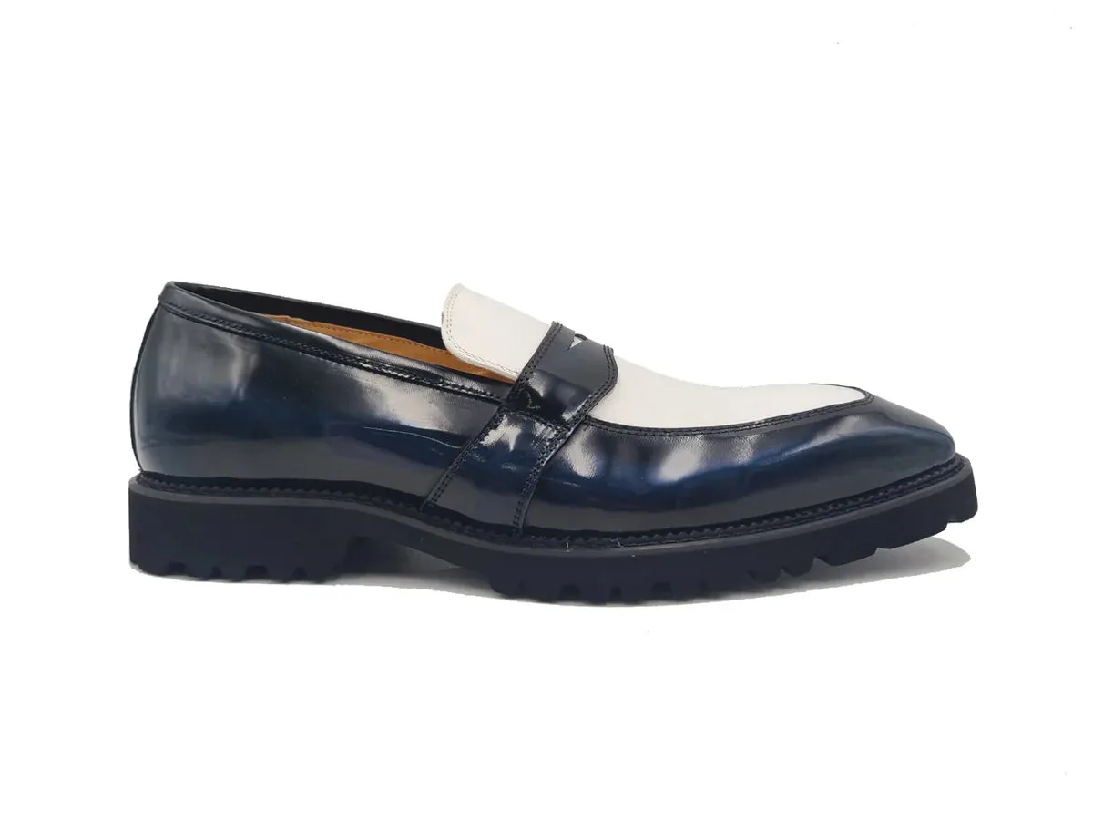 Carrucci blue and White Two-Tone Patent Leather Loafer Shoes Style No: KS480-102PT