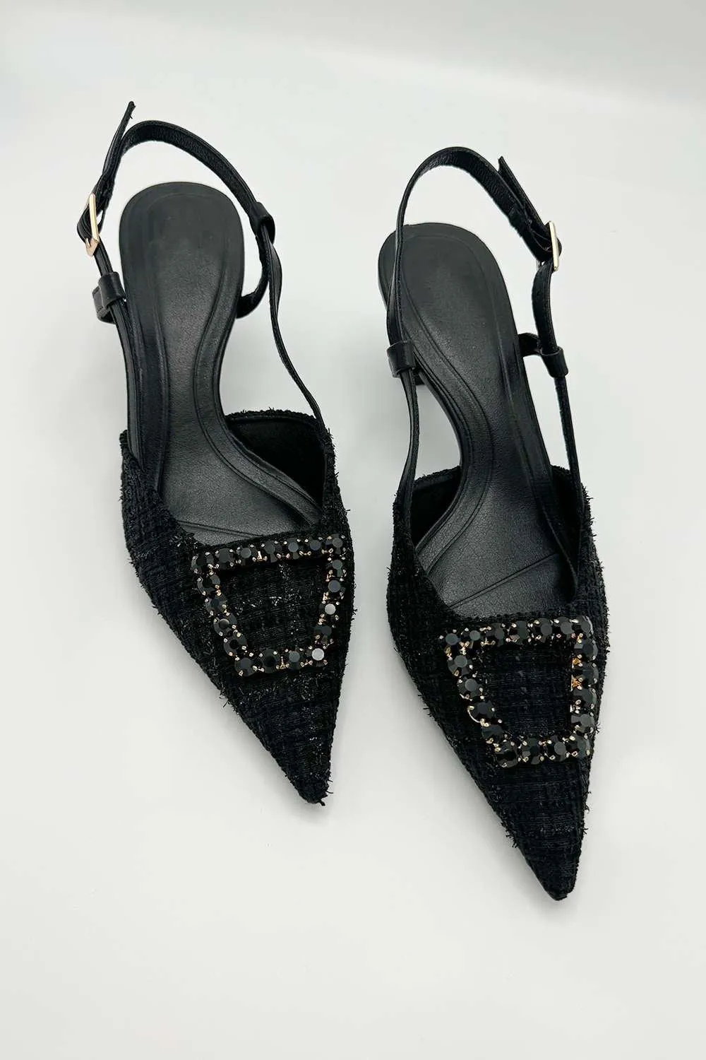 Clarrine Diamante Brooch Detail Pointed Toe Court Shoes in Black