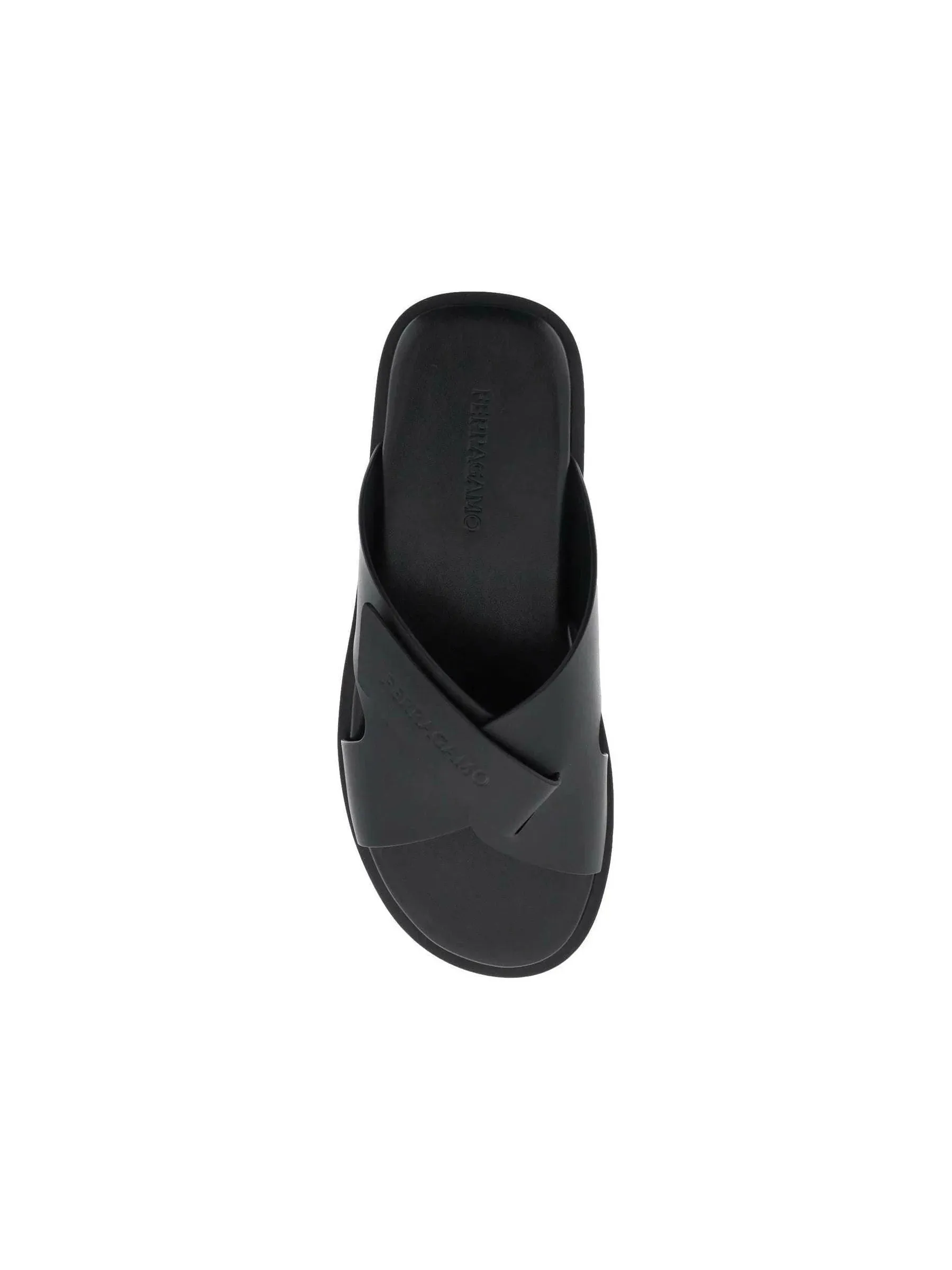 Cross-Over Strap Leather Slides