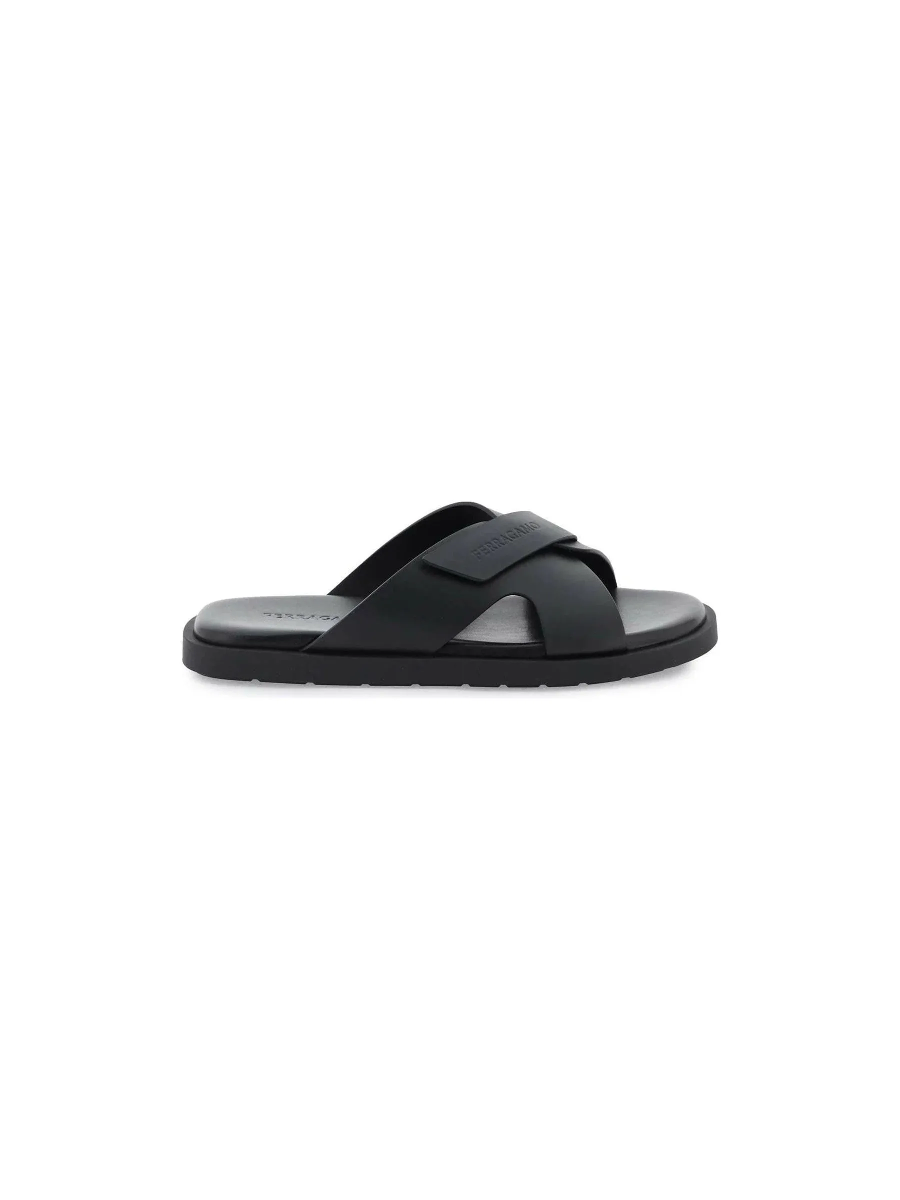 Cross-Over Strap Leather Slides