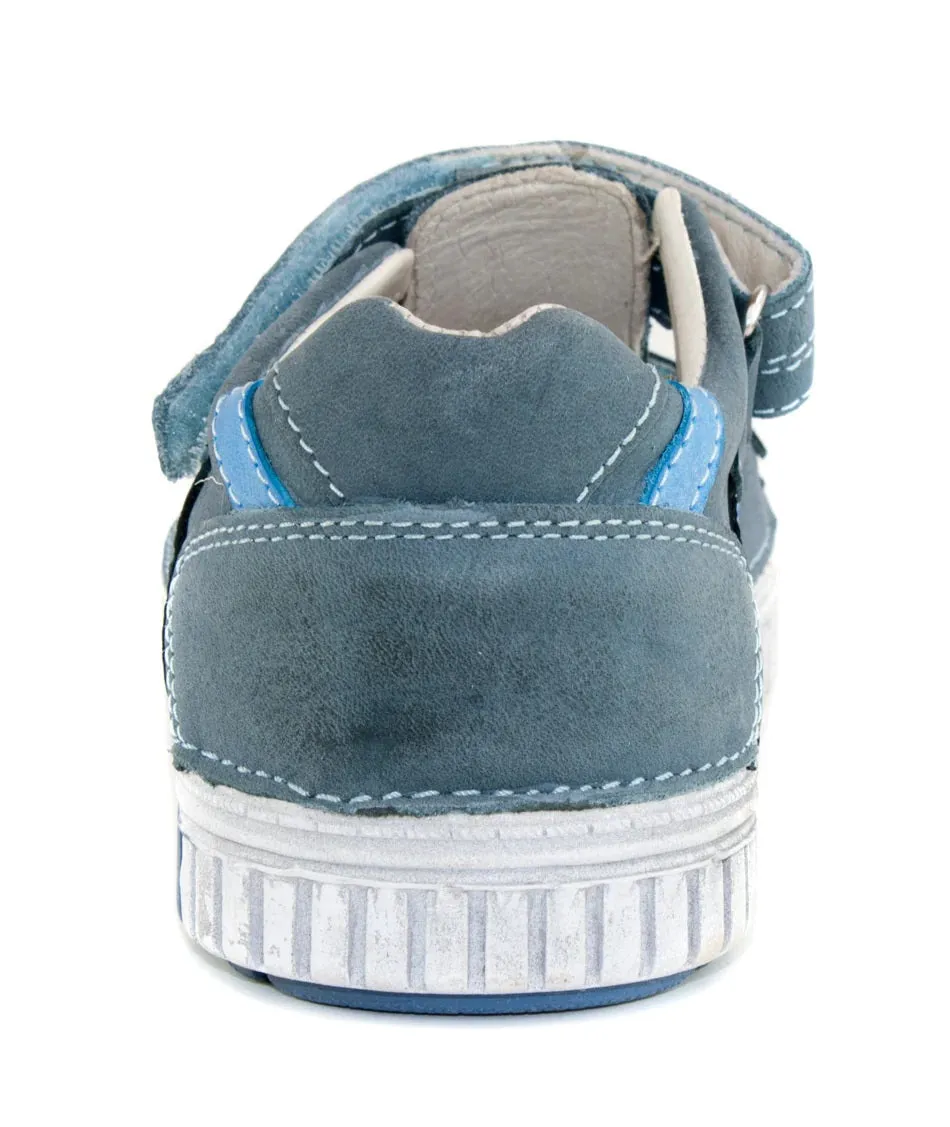 D.D. Step Big Kid Double Strap Boy Sandals/Open Shoes Blue With Stripe - Supportive Leather From Europe Kids Orthopedic