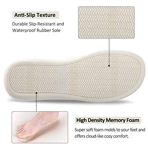 DL Women's Open Toe Cross Band Slippers, Memory Foam Slip on Home Slippers for Women with Indoor Outdoor Arch Support Rubber Sole, Beige, 11-12