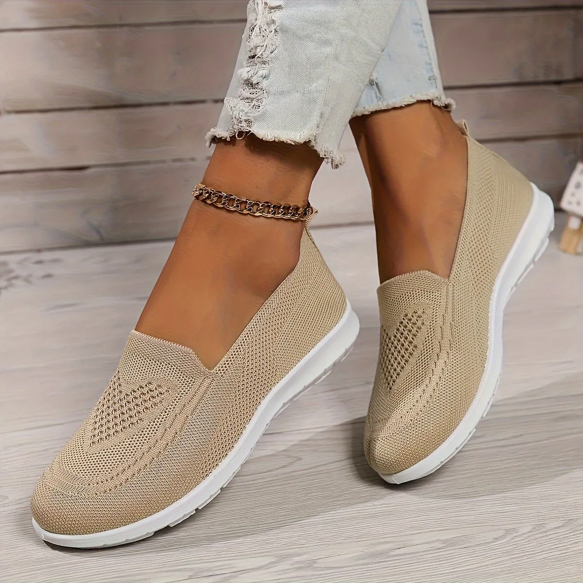 Elegant Solid Color Knitted Sneakers for Women | Perfect for Casual Days