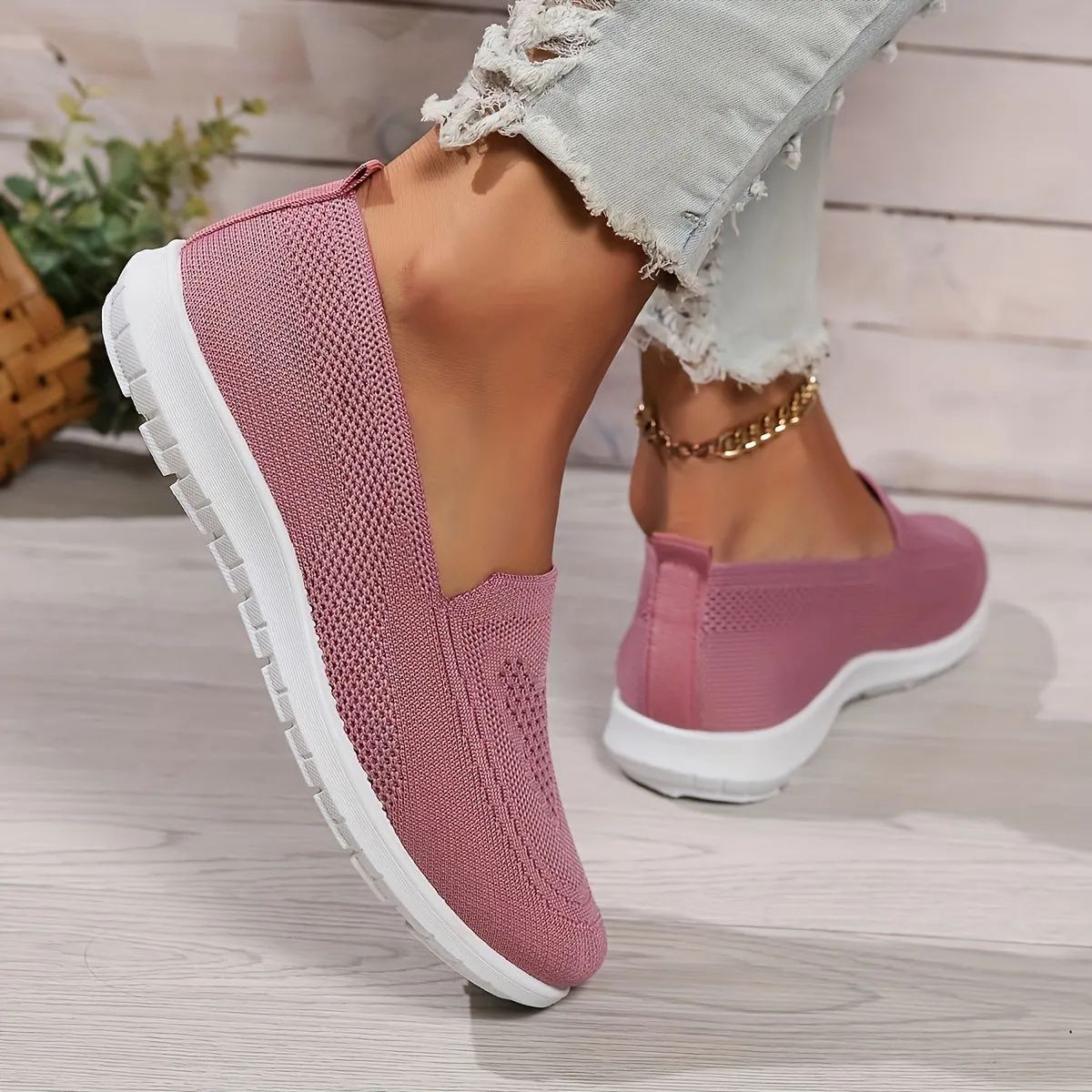 Elegant Solid Color Knitted Sneakers for Women | Perfect for Casual Days