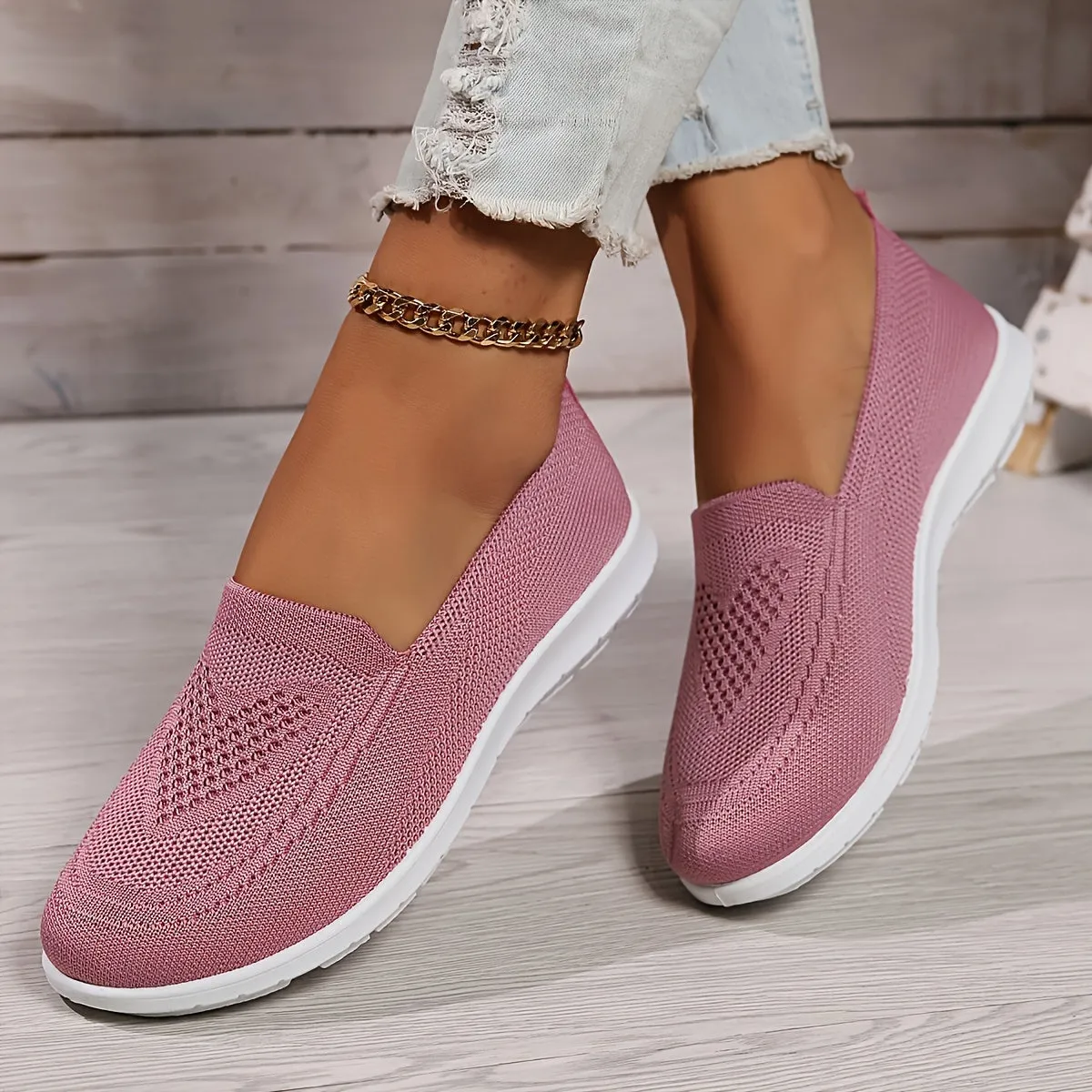 Elegant Solid Color Knitted Sneakers for Women | Perfect for Casual Days