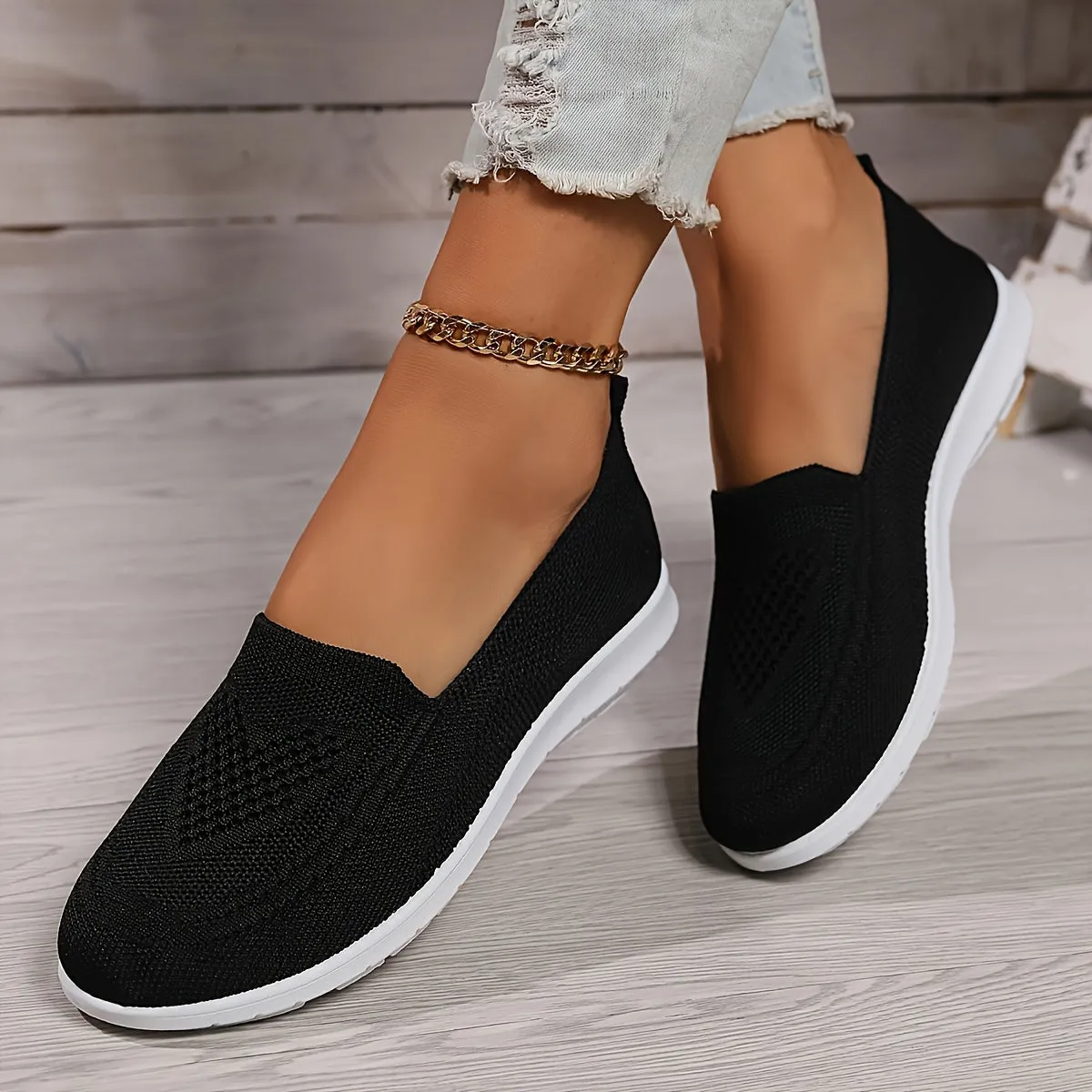 Elegant Solid Color Knitted Sneakers for Women | Perfect for Casual Days