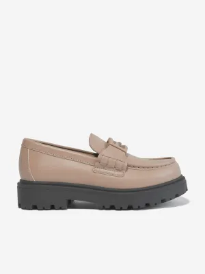 Fendi Kids Leather Logo Loafers in Beige