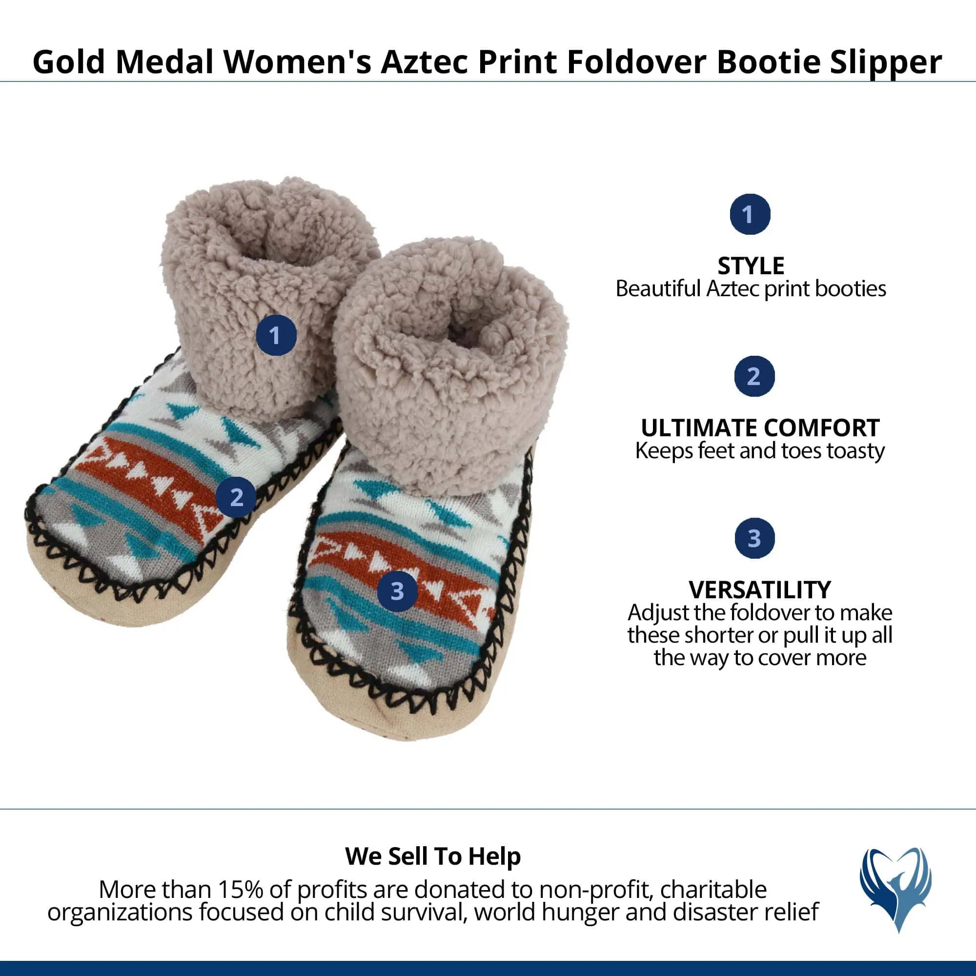 Gold Medal Women's Aztec Print Foldover Bootie Slipper