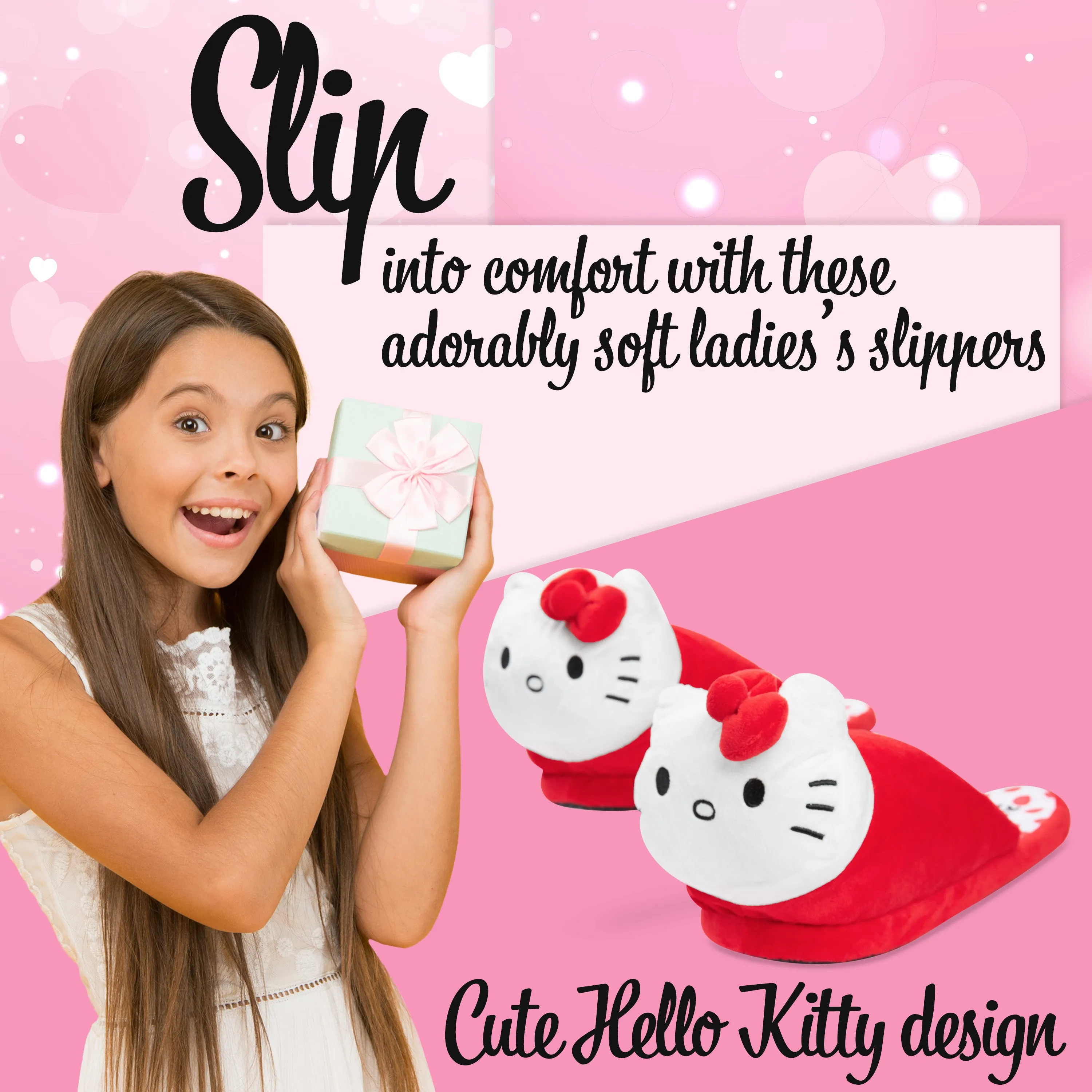 Hello Kitty Womens 3D Slippers, Cosy Indoor House Shoes Non Slip Loungewear - Gifts for Her