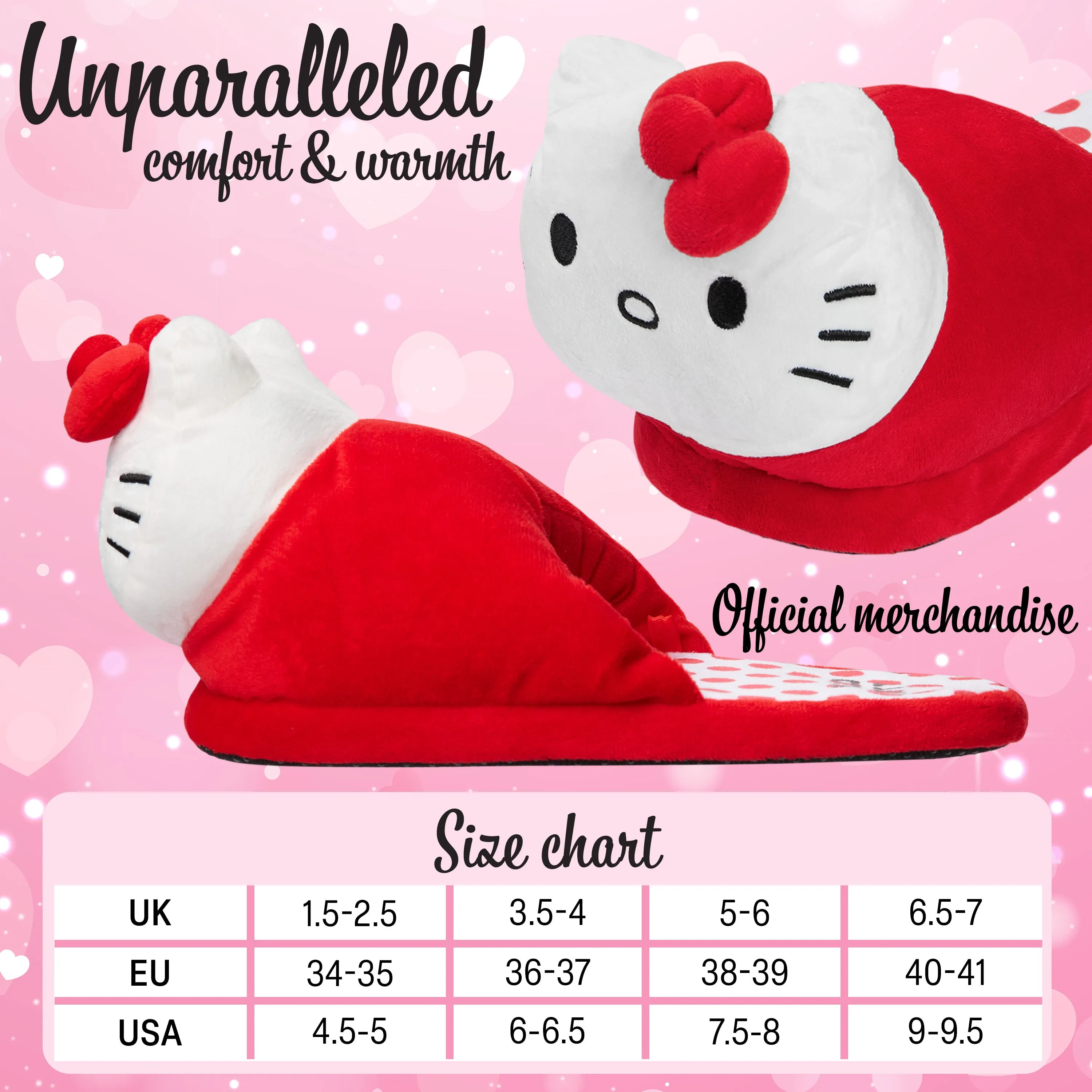 Hello Kitty Womens 3D Slippers, Cosy Indoor House Shoes Non Slip Loungewear - Gifts for Her